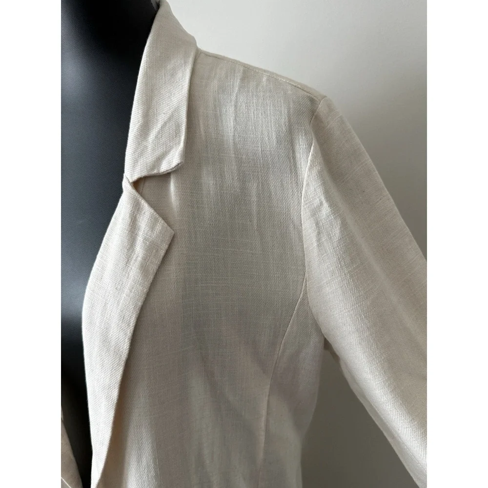 Stoosh Women's M Linen Blend Open Front Blazer Pockets